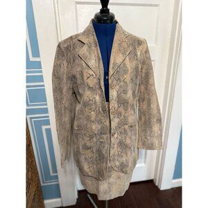 VTG 90s Leather Snakeskin Design Set Beige Blazer + Knee-Length Skirt Small